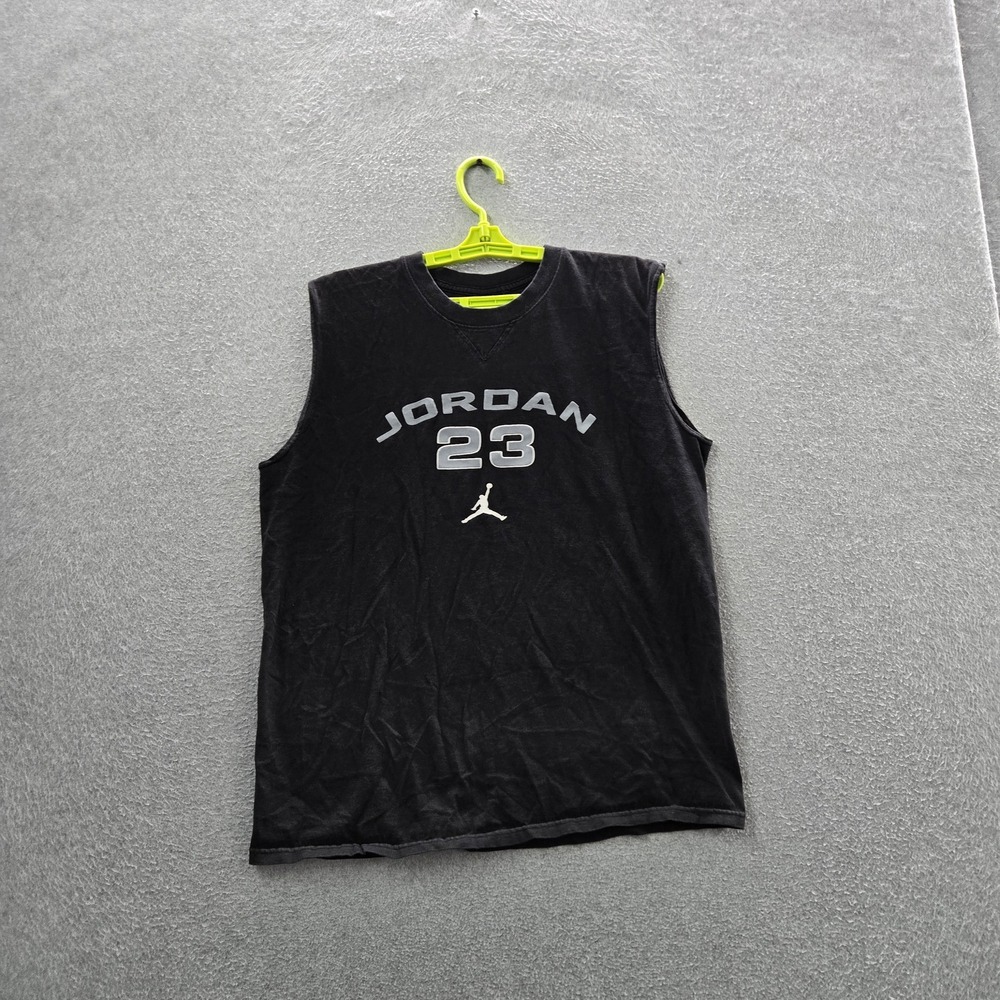 Jordan Men Shirt M Black Tank Top Graphic 23 Activewear Logo Sleeveless Y2K
